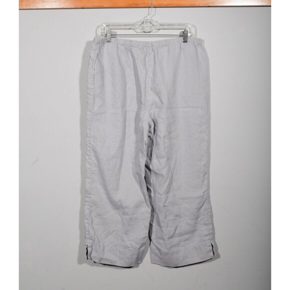 Vintage J. Jill 100% Linen Gray Stretch Waist Pull On Boxy Ankle Pants Sz M - Picture 3 of 3